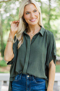 Think It Through Olive Green Top