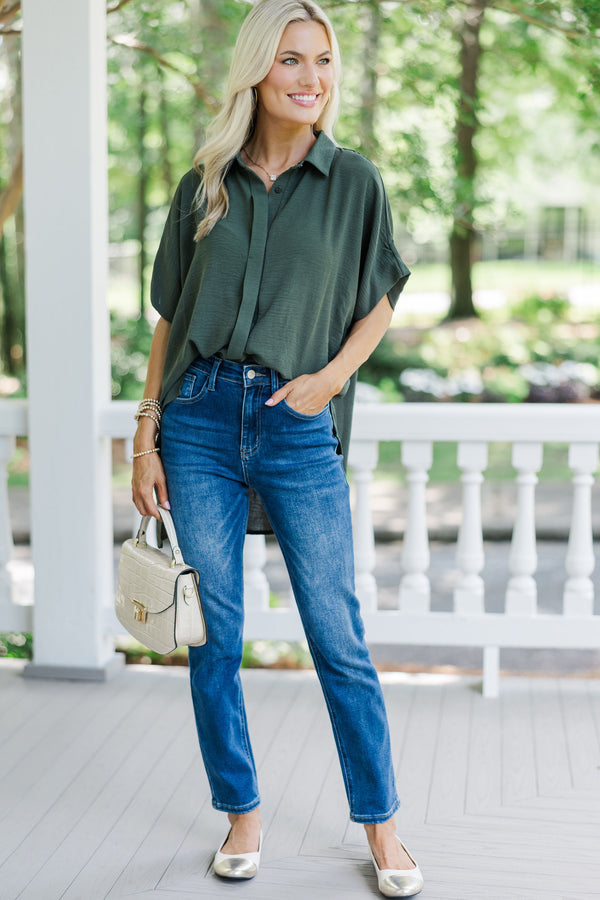 Think It Through Olive Green Top