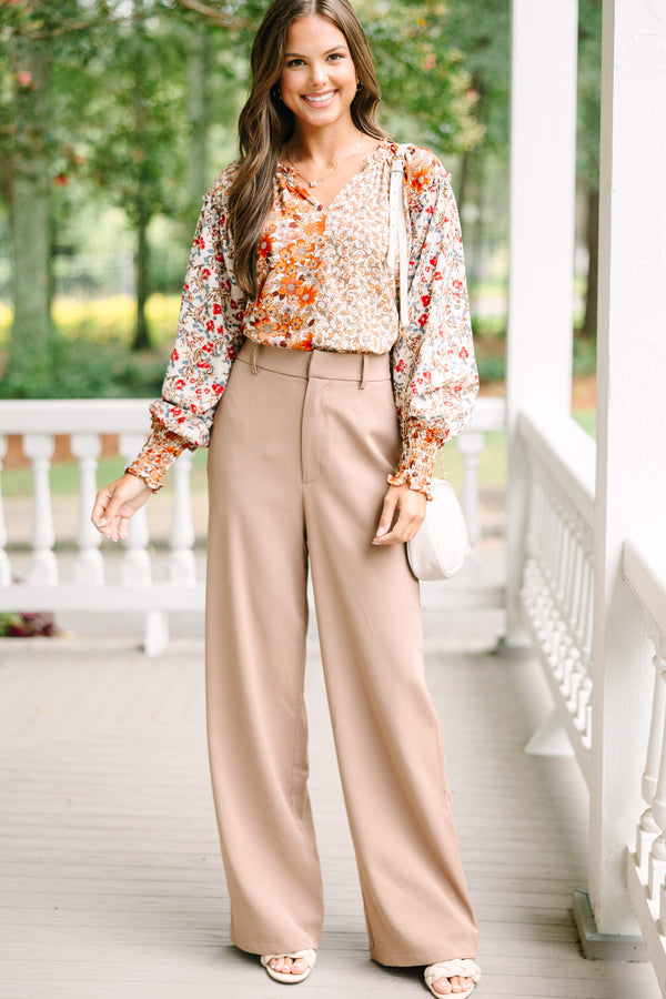 All Hope Taupe Brown Ditsy Floral Blouse