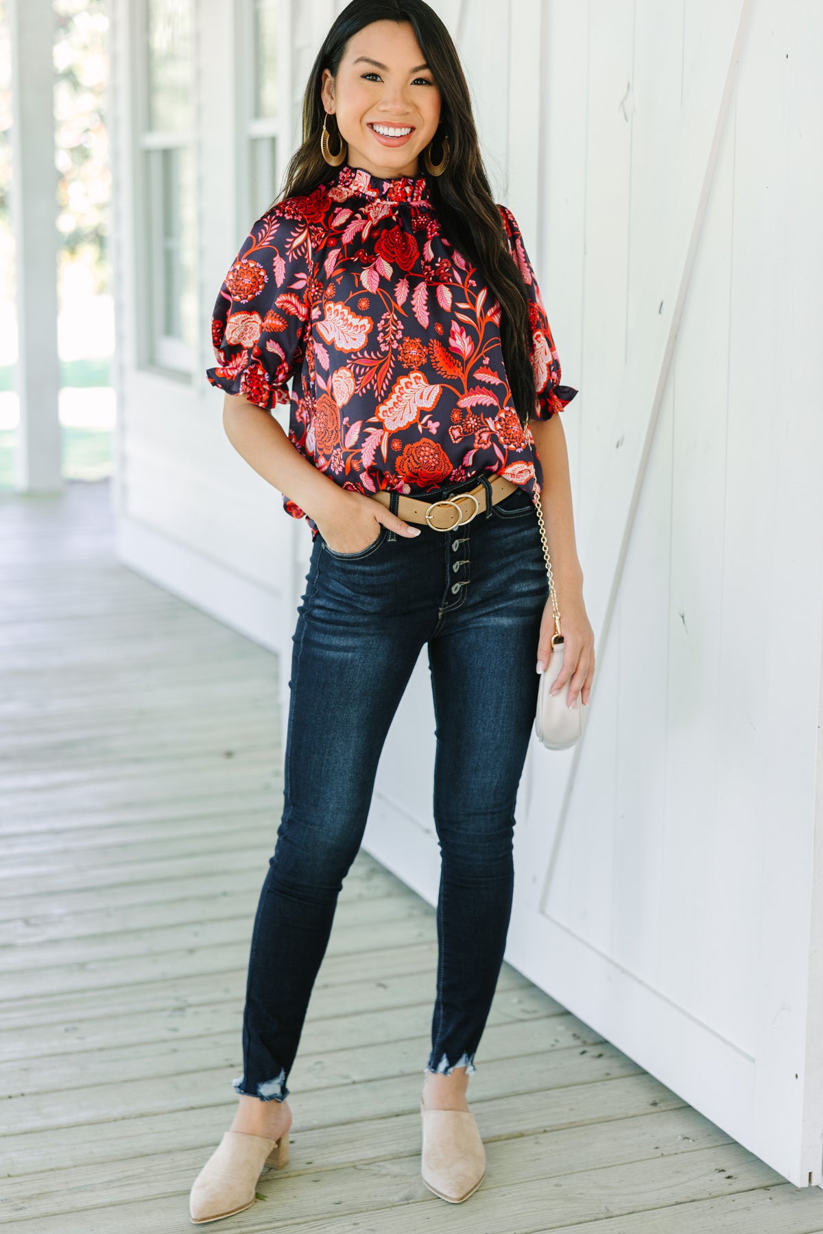 Feelings Of Love Navy Blue Floral Blouse – Shop the Mint