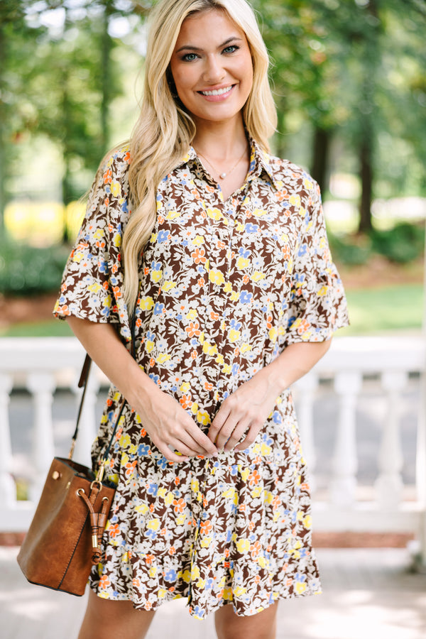 Get What You Need Brown Ditsy Floral Dress