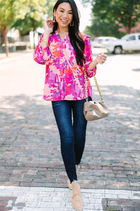 Do What's Right Fuchsia Pink Floral Blouse