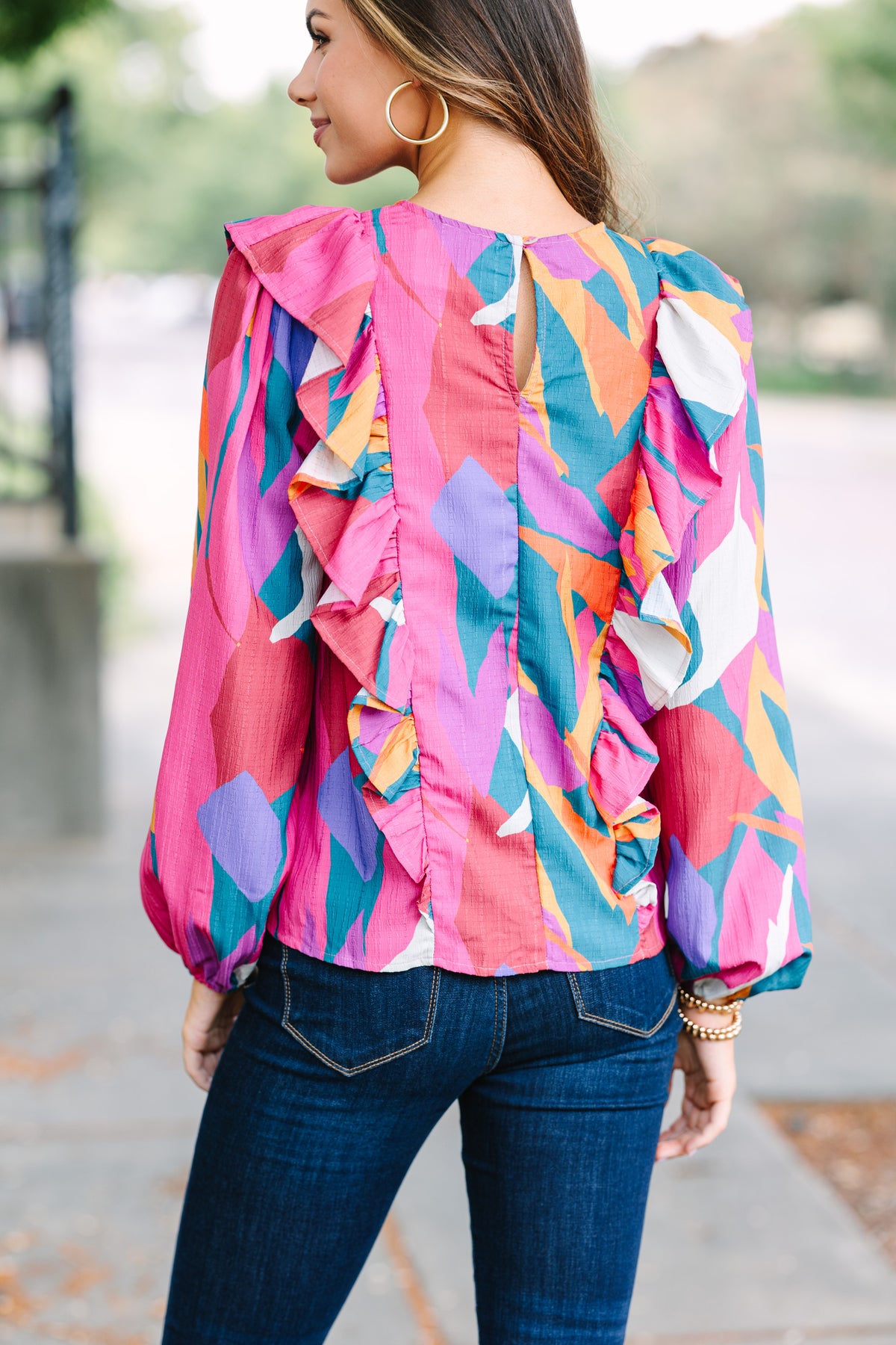 Fuchsia Pink Abstract Print Shirt