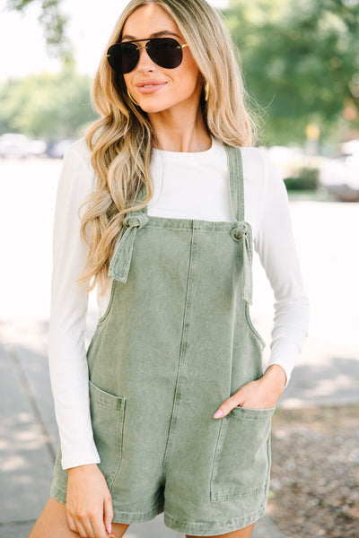 All You Can See Olive Green Denim Overalls – Shop the Mint