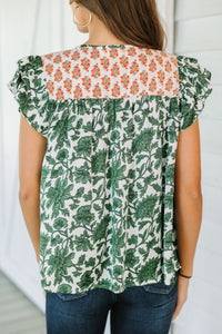 THML: Turn To Fun Green Floral Blouse