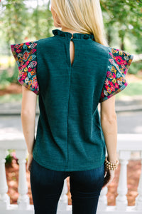 THML: It's All You Teal Blue Embroidered Blouse