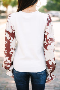 Fate: Say It All Cream White Floral Sleeve Sweater