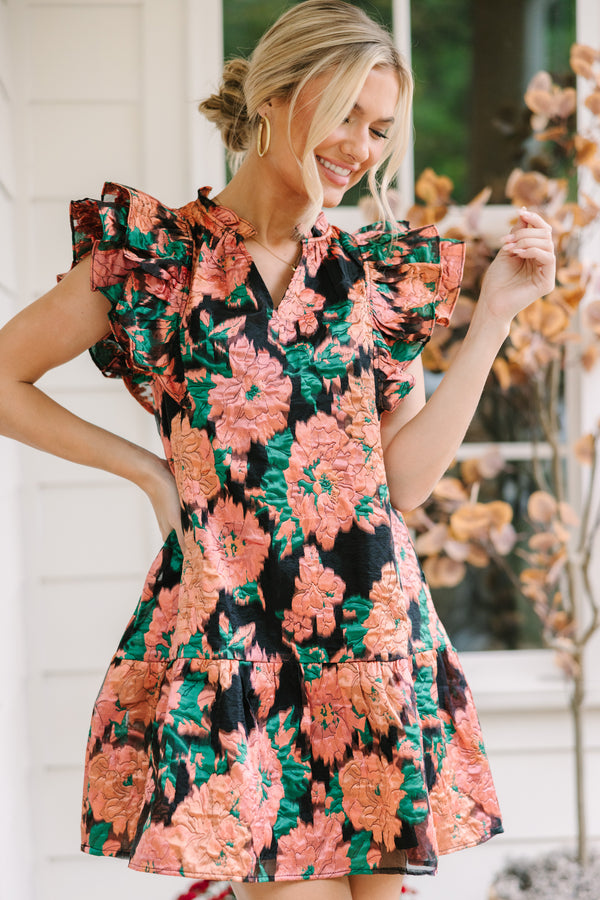You're The One Black Floral Ruffled Dress