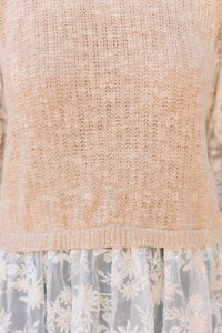 On Your Way Taupe Brown Lace Blouse