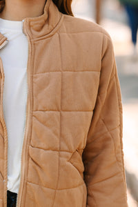Girls: Getting Cozy Taupe Brown Quilted Jackets