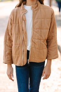 Girls: Getting Cozy Taupe Brown Quilted Jackets