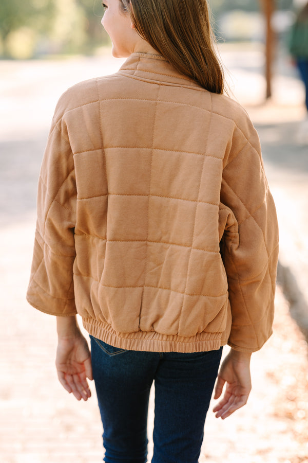 Girls: Getting Cozy Taupe Brown Quilted Jackets