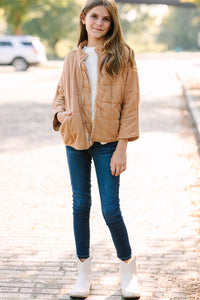 Girls: Getting Cozy Taupe Brown Quilted Jackets