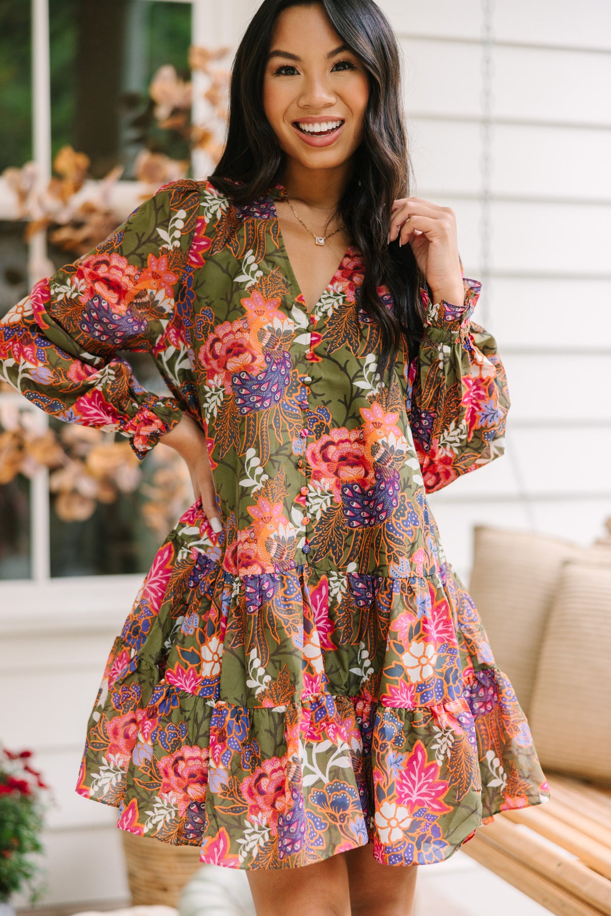 J. Marie: The Hayes Olive Green Floral Dress – Shop the Mint