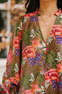J. Marie: The Hayes Olive Green Floral Dress