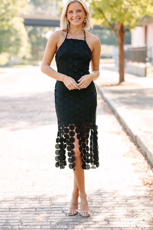 Hit The Spot Black Fringe Midi Dress, Medium - The Mint Julep Boutique | Women's Boutique Clothing
