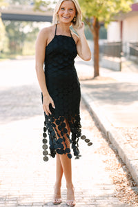 Hit The Spot Black Fringe Midi Dress