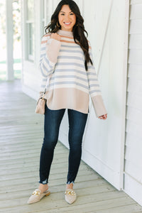 Fate: Make Your Day Taupe Brown Striped Sweater