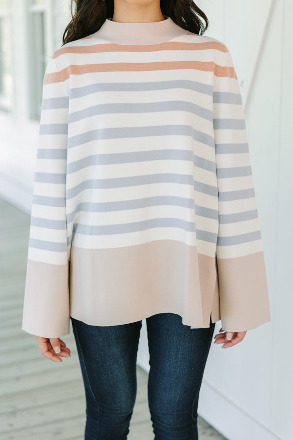 Fate: Make Your Day Taupe Brown Striped Sweater