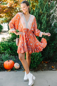 All Up To You Rust Orange Floral Dress