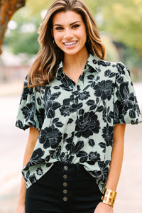 Get What You Love Sage Green Floral Blouse