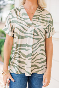 In Your Dreams Olive Green Zebra Blouse