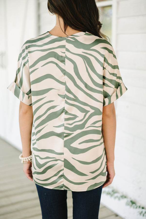 In Your Dreams Olive Green Zebra Blouse