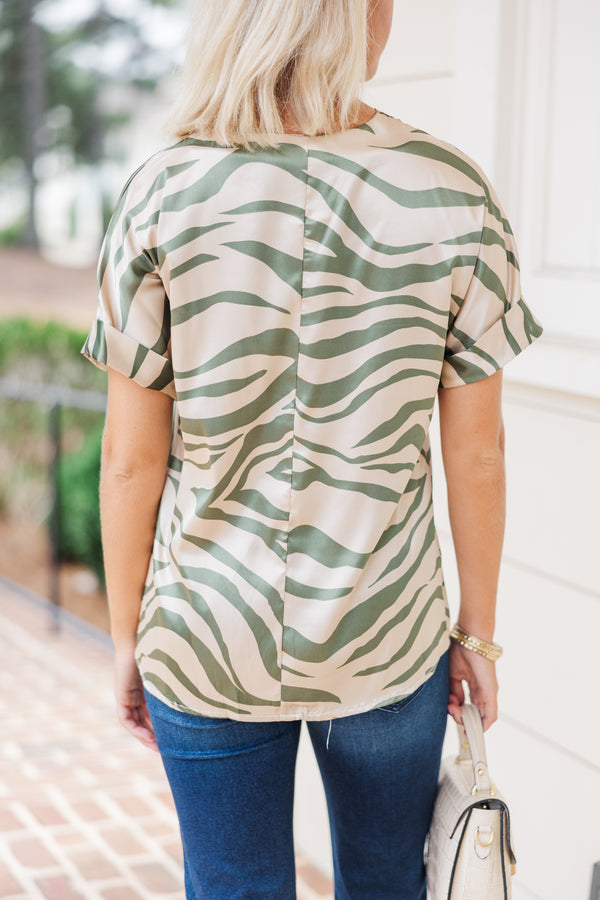 In Your Dreams Olive Green Zebra Blouse