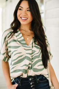In Your Dreams Olive Green Zebra Blouse