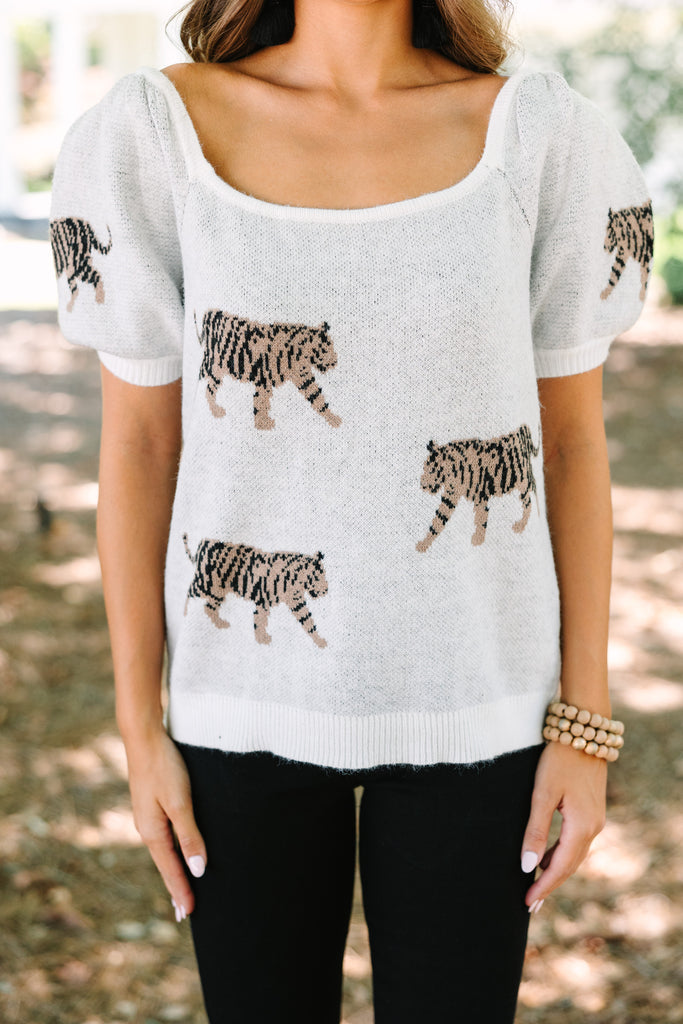 Can't Hide Ivory White Tiger Print Sweater – Shop the Mint