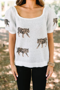 Can't Hide Ivory White Tiger Print Sweater
