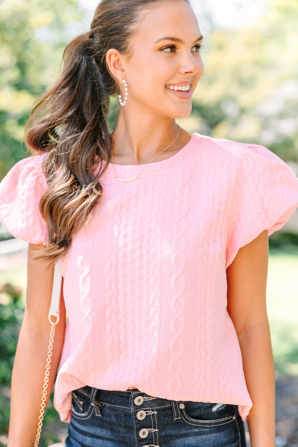 All In The Tone Pink Cable Knit Blouse – Shop the Mint