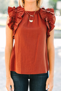 Listen To Your Heart Cognac Brown Ruffled Blouse