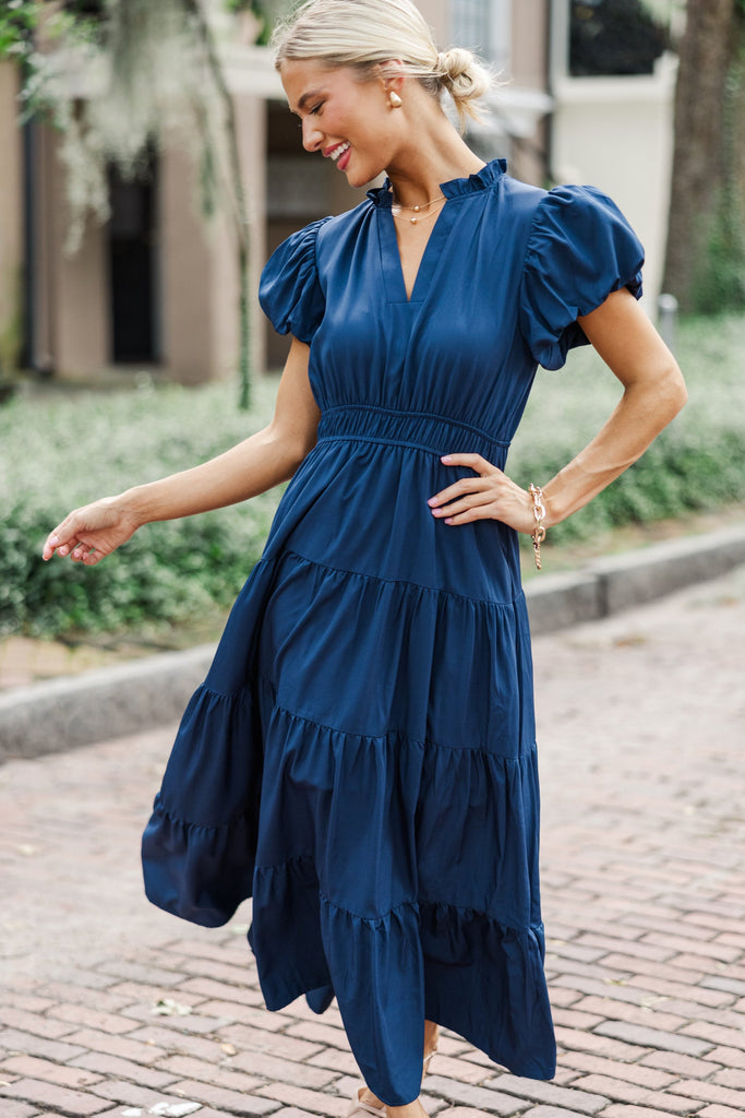 Coming Back For You Navy Blue Tiered Midi Dress – Shop the Mint