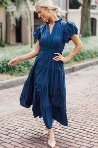 Coming Back For You Navy Blue Tiered Midi Dress