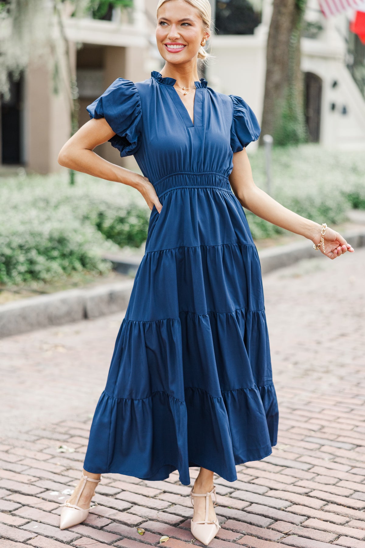 Coming Back For You Navy Blue Tiered Midi Dress – Shop the Mint