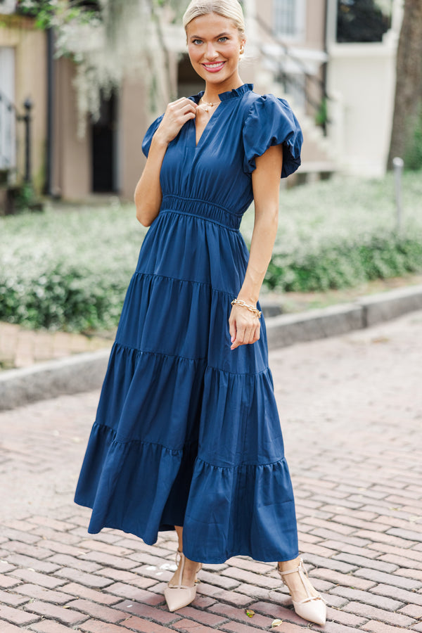 Coming Back For You Navy Blue Tiered Midi Dress