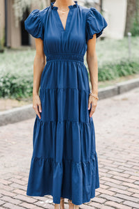 Coming Back For You Navy Blue Tiered Midi Dress