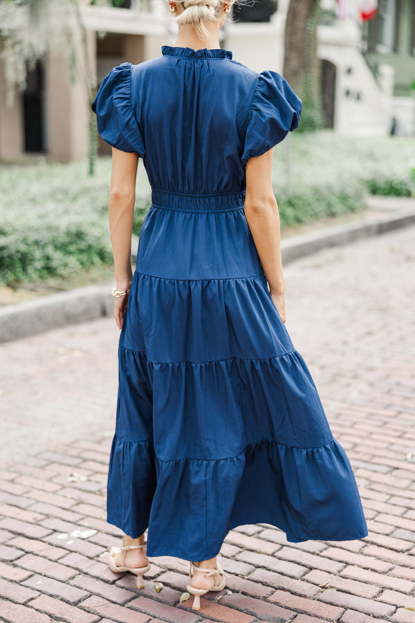 Coming Back For You Navy Blue Tiered Midi Dress