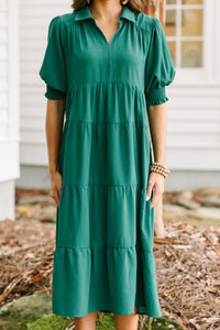 Looking For You Forest Green Tiered Midi Dress