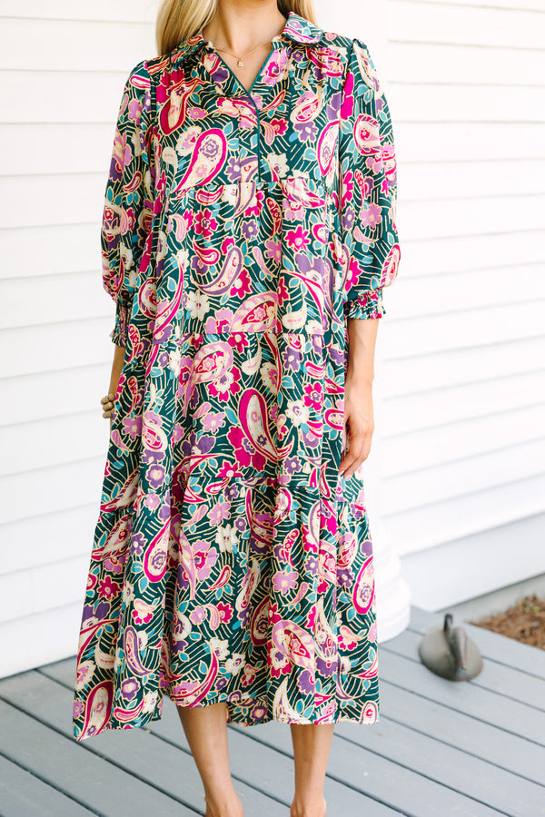 Change Your Mind Teal Green Paisley Midi Dress