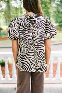 Can't Leave You Chocolate Brown Zebra Blouse