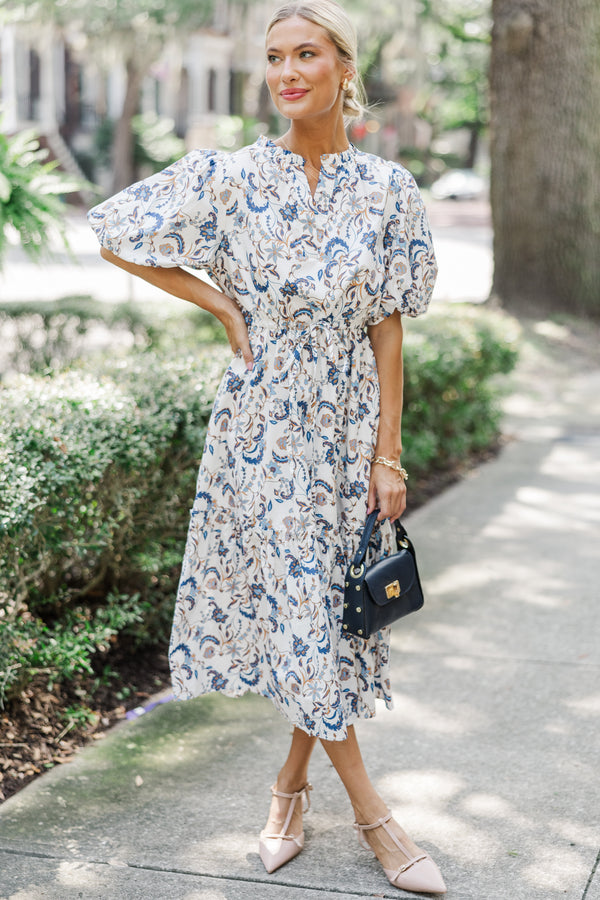 It's A Match Off White Floral Midi Dress