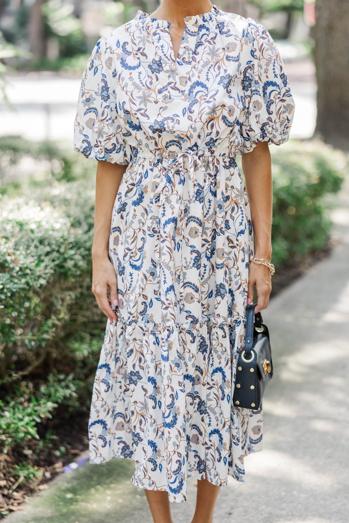 Off White Floral Midi Dress