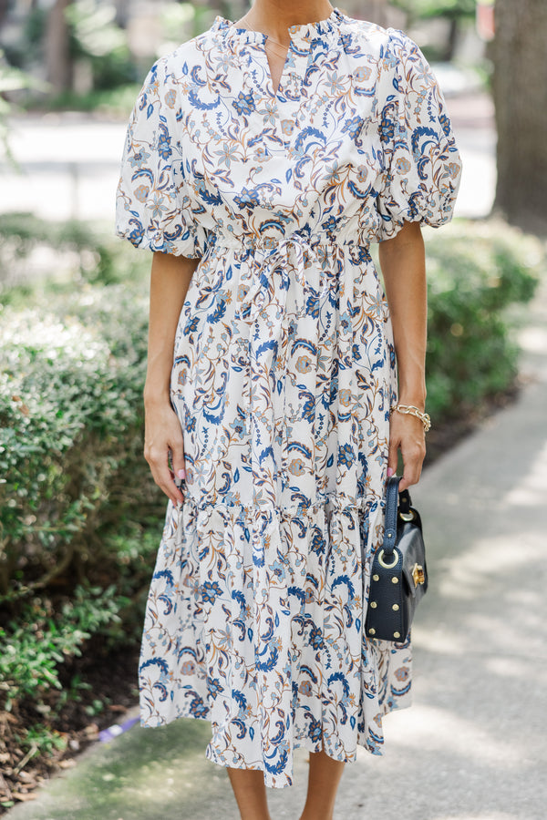 It's A Match Off White Floral Midi Dress