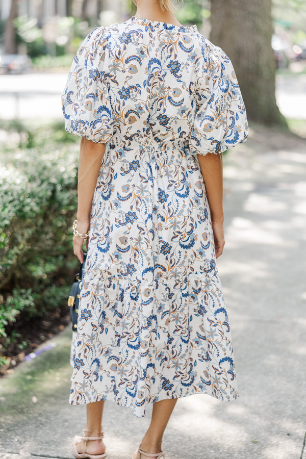 It's A Match Off White Floral Midi Dress