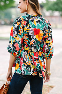 bold floral blouse, colorful floral blouse, boutique blouses