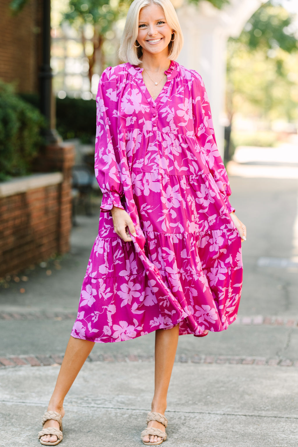 Never Leave You Behind Berry Purple Floral Midi Dress – Shop the Mint