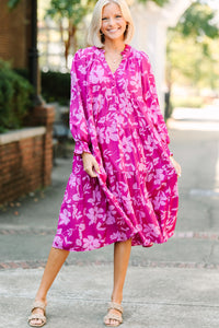 Never Leave You Behind Berry Purple Floral Midi Dress