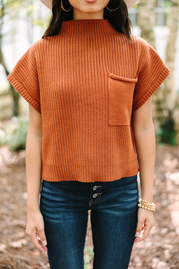 Open Your Mind Rust Orange Short Sleeve Sweater